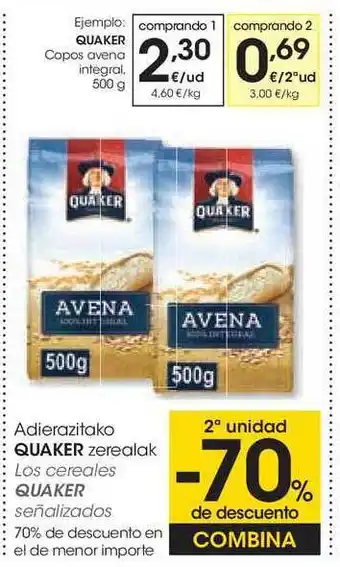 Eroski Quaker Adierazitako Zerealak oferta