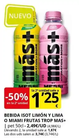 Supermercados MAS MAS+ Bebida isot limón y lima o miami frutas trop oferta