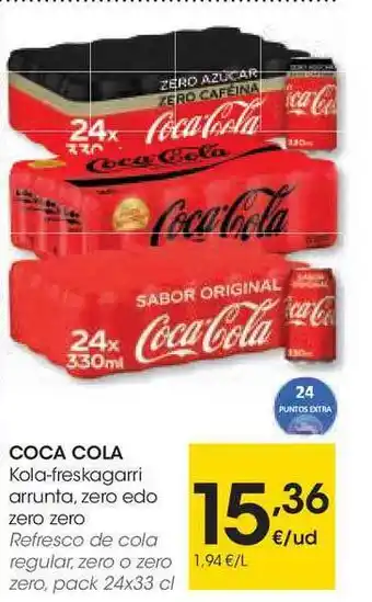 Eroski Coca Cola Kola-Freskagarri Arrunta, Zero Edo Zero Zero 24x33 cl oferta