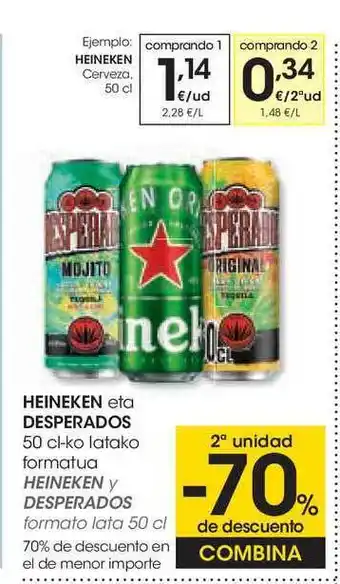 Eroski Heineken Eta Desperados 50 cl -Ko Latako Formatua lata 50 cl oferta