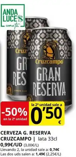 Supermercados MAS CRUZCAMPO Cerveza g. reserva oferta