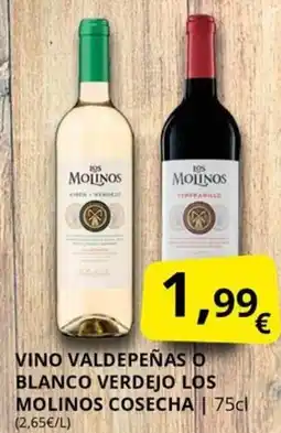 Supermercados MAS Vino valdepeñas o blanco verdejo los molinos cosecha oferta