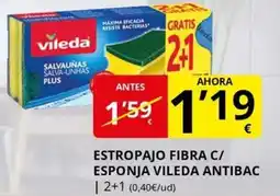 Supermercados MAS VILEDA Estropajo fibra c/ esponja antibac oferta