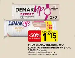 Supermercados MAS DEMAK UP Disco desmaquillantes duo expert o sensitive oferta