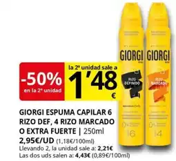 Supermercados MAS GIORGI Espuma capilar 6 rizo def, 4 rizo marcado o extra fuerte oferta