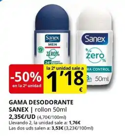 Supermercados MAS SANEX Gama desodorante oferta