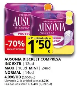 Supermercados MAS AUSONIA Discreet compresa inc extr maxi mini normal oferta