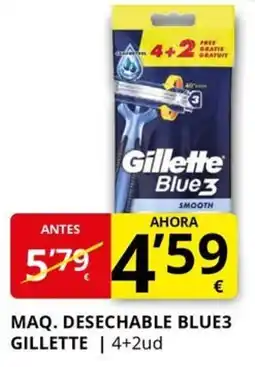 Supermercados MAS GILLETTE Blue3 maq. desechable oferta