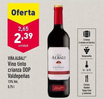 ALDI Viña Albali Vino Tinto Crianza DOP Valdepeñas oferta