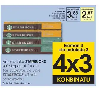 Eroski Starbucks Adierazitako Kafe-Kapsulak 10 Ale oferta