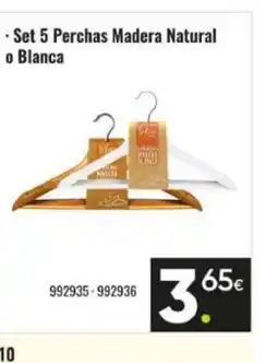 Family Cash Set 5 Perchas Madera Natural o Blanca oferta