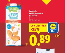 Lidl VEMONDO Bebida almendras sin azúcar oferta