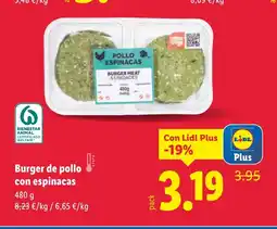 Lidl Burger de pollo con espinacas oferta