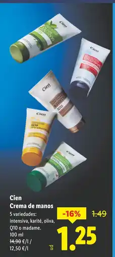 Lidl CIEN Crema de manos oferta