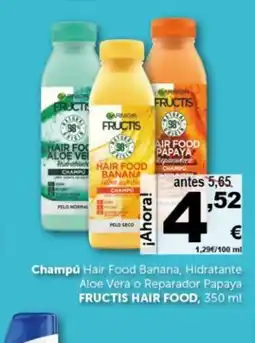 Masymas FRUCTIS HAIR FOOD Champú Hair Food Banana, Hidratante Aloe Vera o Reparador Papaya oferta
