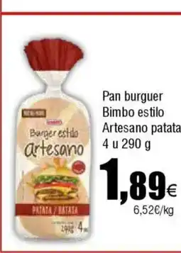 Cash FROIZ Pan burguer Bimbo estilo Artesano patata oferta