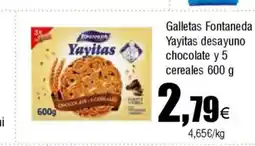 Cash FROIZ Galletas Fontaneda Yayitas desayuno chocolate y 5 cereales oferta