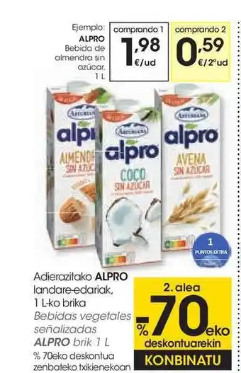 Eroski Adierazitako Alpro Landare-Edariak, 1 L-ko Brika oferta