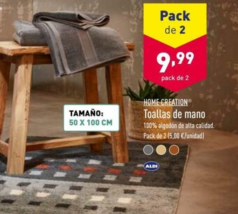 ALDI Home Creation Toallas de Mano Pack de 2 50 x 100 cm oferta