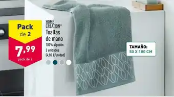 ALDI Home Creation Toallas de Mano 2 unidades Pack de 2 50 x 100 cm oferta