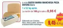Abordo Queso barra manchega pieza entera oferta