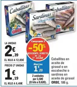 E.Leclerc Orbe - caballitas en aceite de girasol o en escabeche o sardinas en aceite de girasol oferta