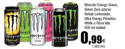 Cash FROIZ MONSTER Energy Green, Green Zero azúcar, Rehab Lemonade, Ultra Energy Paradise, White o Rosa oferta