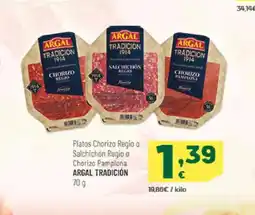 HiperDino ARGAL TRADICIÓN Platos Chorizo Regio o Salchichón Regio o Chorizo Pamplona oferta