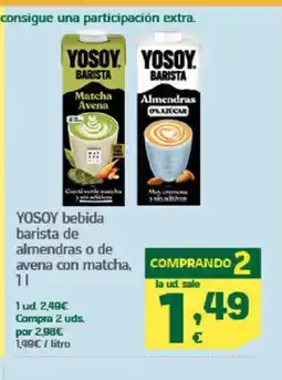 HiperDino YOSOY bebida barista de almendras o de avena con matcha oferta