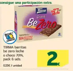 HiperDino TIRMA barritas be zero leche o choco 70% oferta
