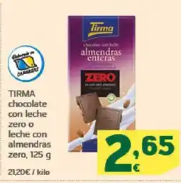 HiperDino TIRMA chocolate con leche zero o leche con almendras zero oferta