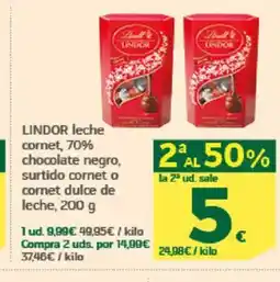 HiperDino LINDOR leche cornet, 70% chocolate negro surtido cornet o cornet dulce de leche oferta