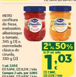 HiperDino HERO confitura de fresa, melocoton, albaricoque o tomate o mermelada clásica de ciruela oferta