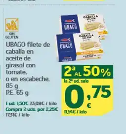 HiperDino UBAGO filete de caballa en aceite de girasol con tomate o en escabeche oferta