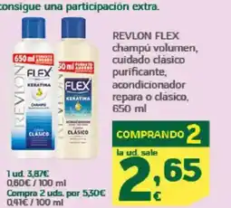 HiperDino REVLON FLEX champú volumen, cuidado clásico purificante, acondicionador repara o clásico oferta