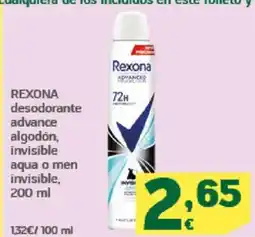 HiperDino REXONA desodorante advance algodón, invisible aqua o men invisible oferta