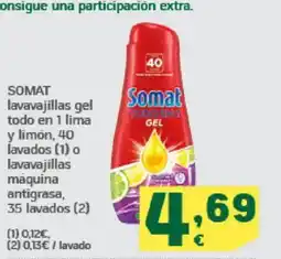 HiperDino SOMAT lavavajillas gel todo en 1 lima y limon, 40 lavados o lavavajillas maquina antigrasa oferta