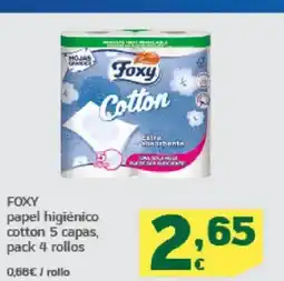 HiperDino FOXY papel higiénico cotton 5 capas, pack 4 rollos oferta