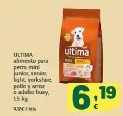HiperDino ULTIMA alimento para perro mini junior, senior, light, yorkshire, pollo y arroz o adulto buey oferta