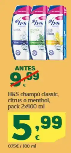 HiperDino H&S champú classic, citrus o menthol oferta