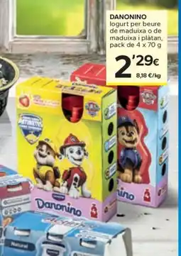 Caprabo DANONINO logurt per beure de maduixa o de maduixa i plàtan oferta