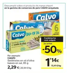 Caprabo CALVO Sardinetes en oli d'oliva baixes en sal oferta