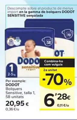 Caprabo DODO Bolquers Sensitive, talla 1, 58 unitats oferta