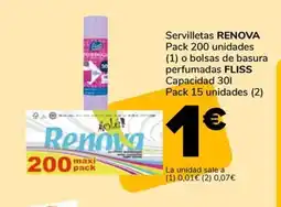 Supeco RENOVA. FLISS Servilletas Pack 200 unidades o bolsas de basura perfumada Capacidad oferta