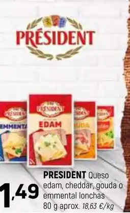 Coviran PRESIDENT Queso edam, cheddar, gouda o emmental lonchas oferta