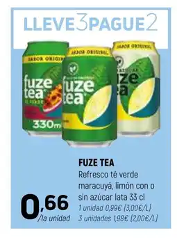 Coviran FUZE TEA Refresco té verde maracuyá, limón con o sin azúcar lata oferta