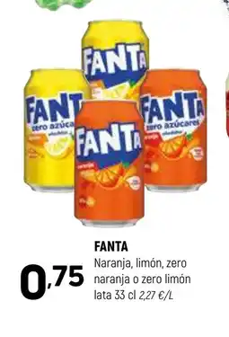 Coviran FANTA Naranja, limón, zero naranja o zero limón lata oferta