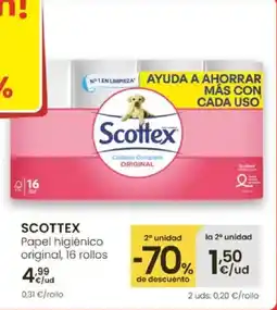 Eroski SCOTTEX Papel higiénico original, 16 rollos oferta