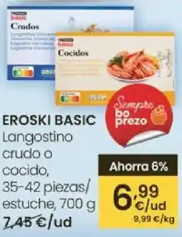 Eroski EROSKI Basic langostino crudo o cocido, 35-42 piezas/ sempre bo přezo oferta