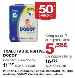 Hipercor Dodot - toallitas sensitive oferta